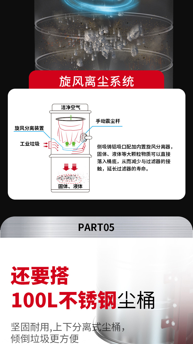 坦洁380V双桶不锈钢工业吸尘器X7系列